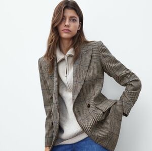 Massimo Dutti Brown Plaid Blazer